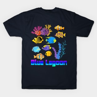 Blue Lagoon, The Story of the Sea,tropical fish, coral reefs, seaweed T-Shirt